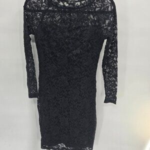 Lily & Lola Black Lace Midi Knee Length Long Sleeve Size Small